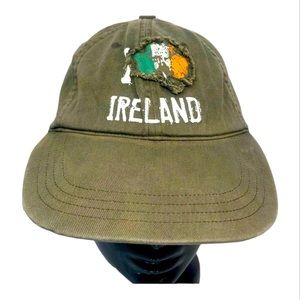 Irish Flag Trucker Cap Hat Distressed Canvas Army Green Adjustable Snap Closure